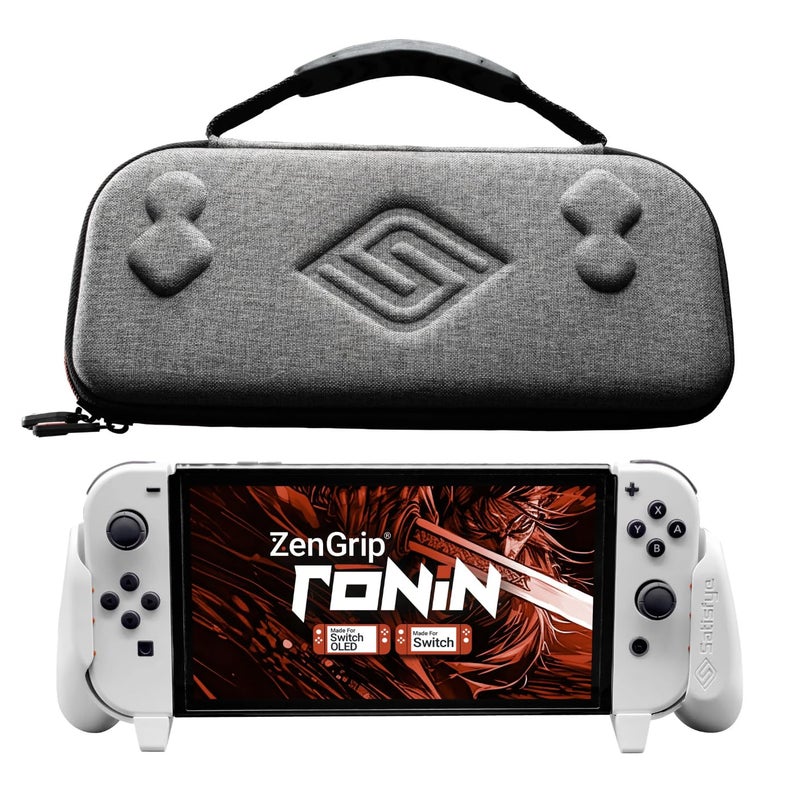 Satisfye ZenGrip Ronin White Slim Bundle, Accessories Compatible with Nintendo Switch & OLED - White ZenGrip & Grey ZenCase Slim - Image 1